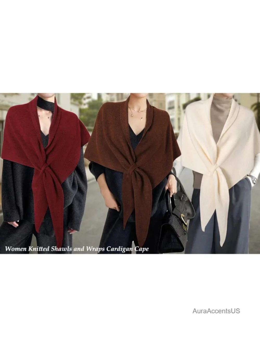Women Knit Triangle Shawl Wrap Tie Up Pashmina Scarf Sweater Fall Winter
